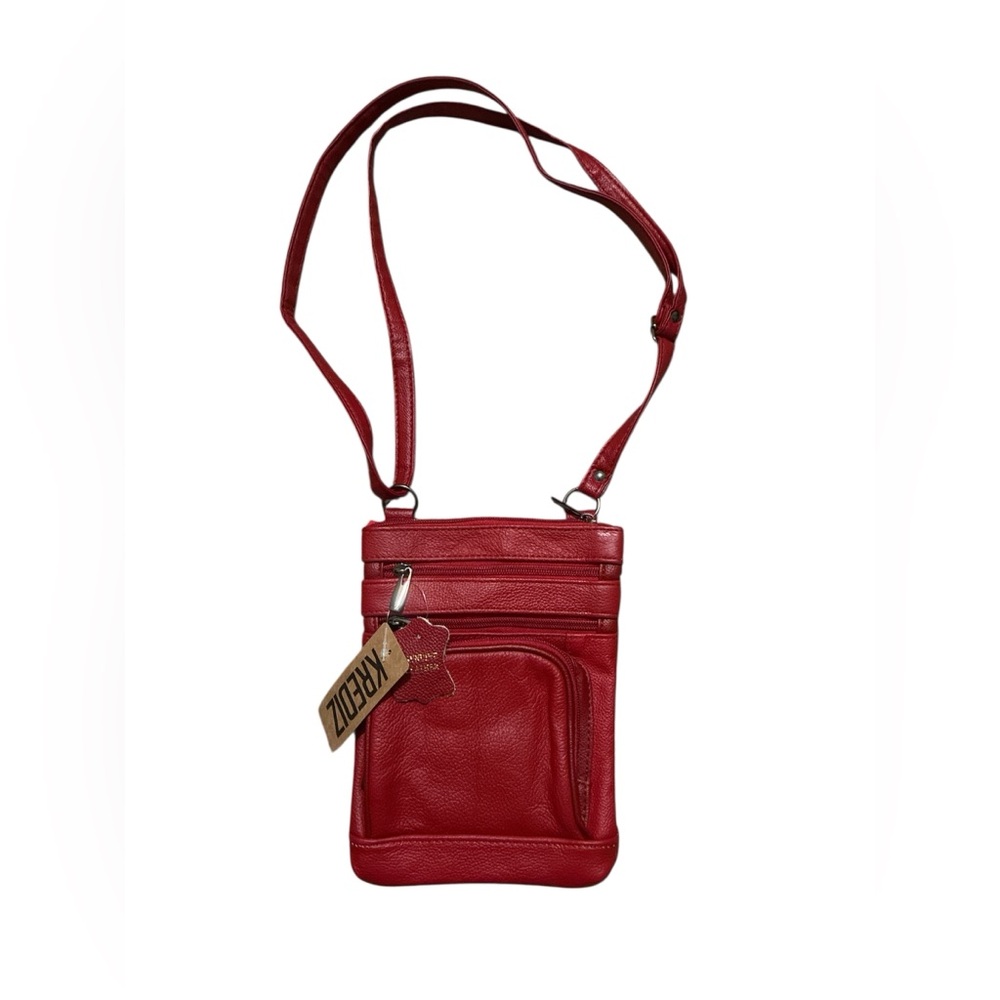 Krediz Red Genuine Leather Crossbody Hand Bag.